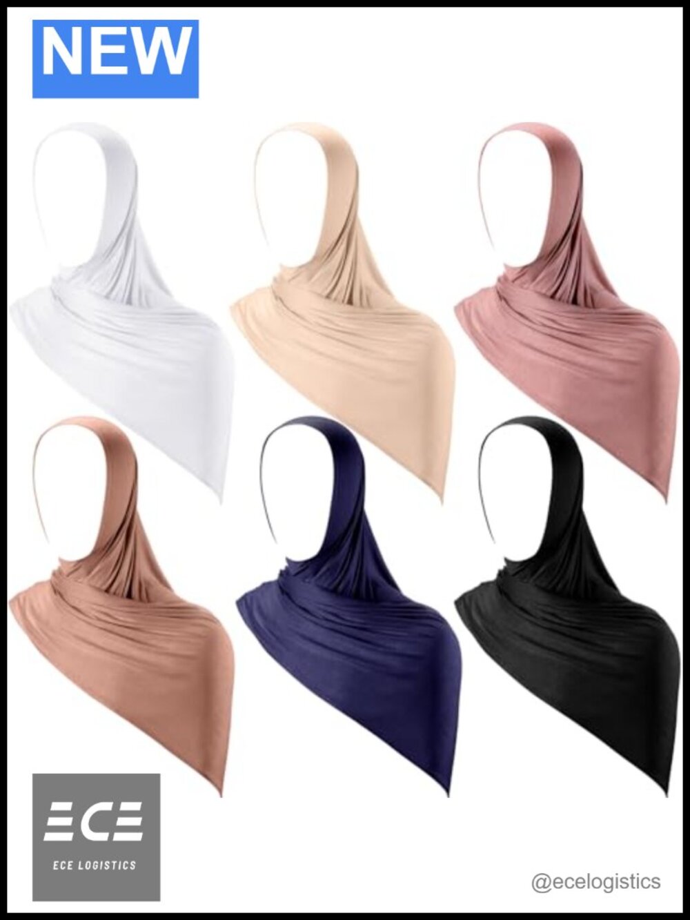 6 Pc Mercerized Cotton Jersey Hijab Set Lightweight Long Soft Stretch Scarf Wrap